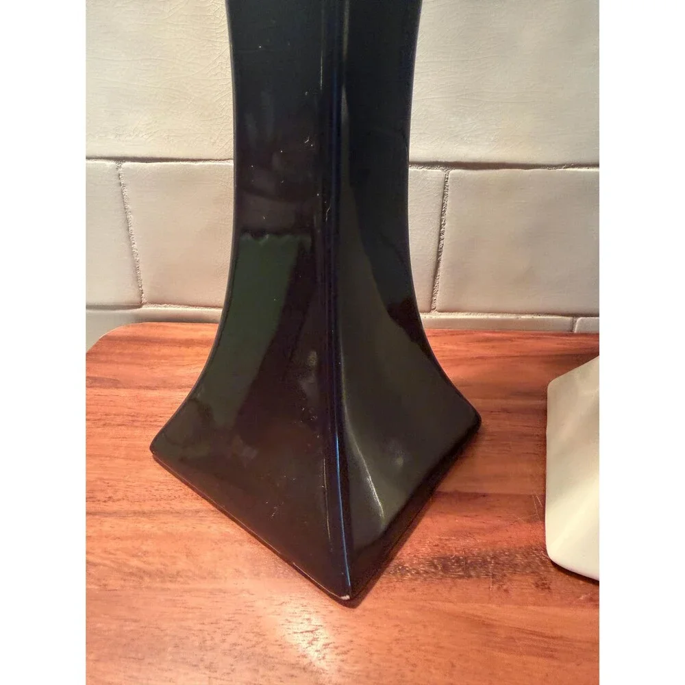 Vintage Royal Haeger Candlestick Holders Set Black and Cream Ceramic